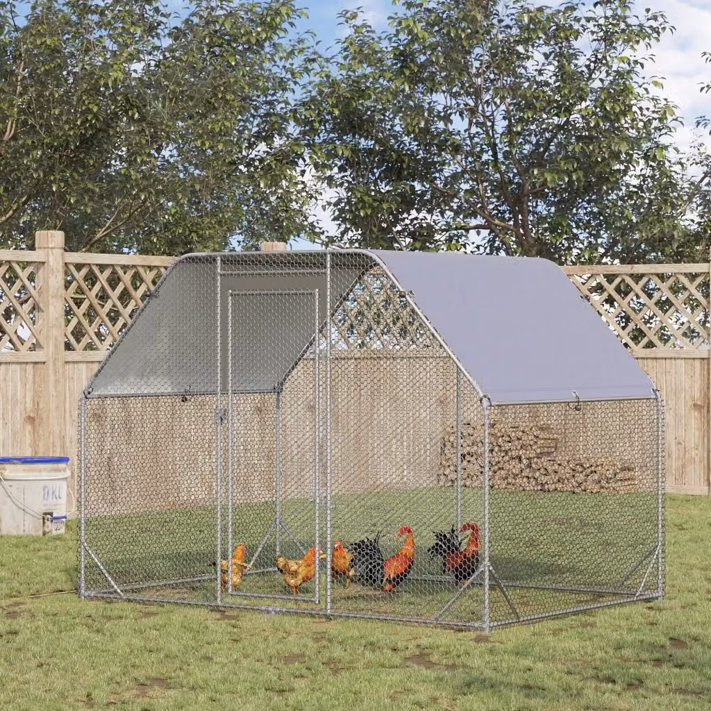 EasyComfort Recinto per Galline in Acciaio Galvanizzato con Telo di Copertura Grigio L: 280 cm, P: 190 cm, H: 195 cm – 2