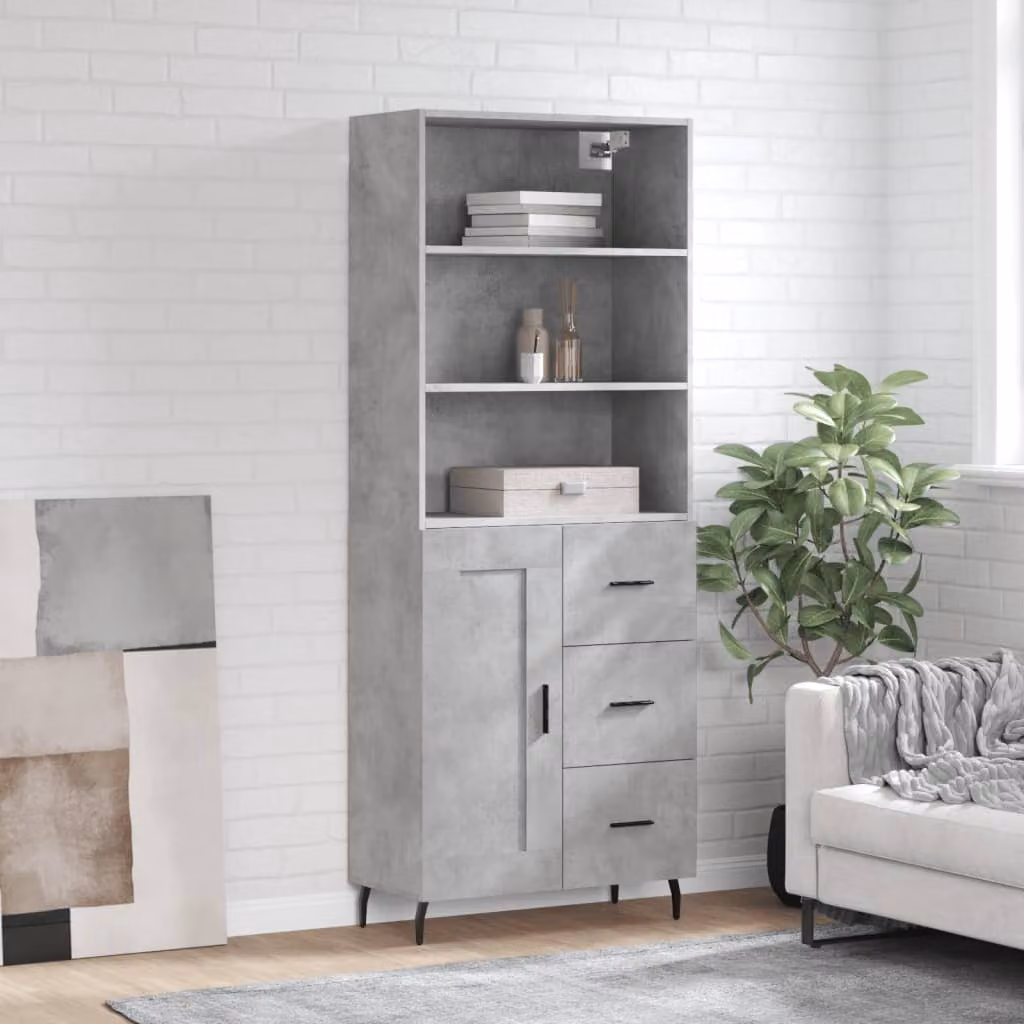 Credenza moderna vidaXL in legno e metallo, Grigio Cemento, L: 69,5 cm, P: 34 cm, H: 180 cm
