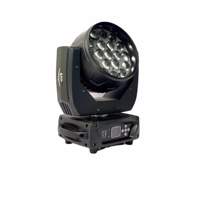 Lampada LED wash a testa mobile, sorgente 19X15W RGBW, angolo di zoom 6°-50°, 1 luce