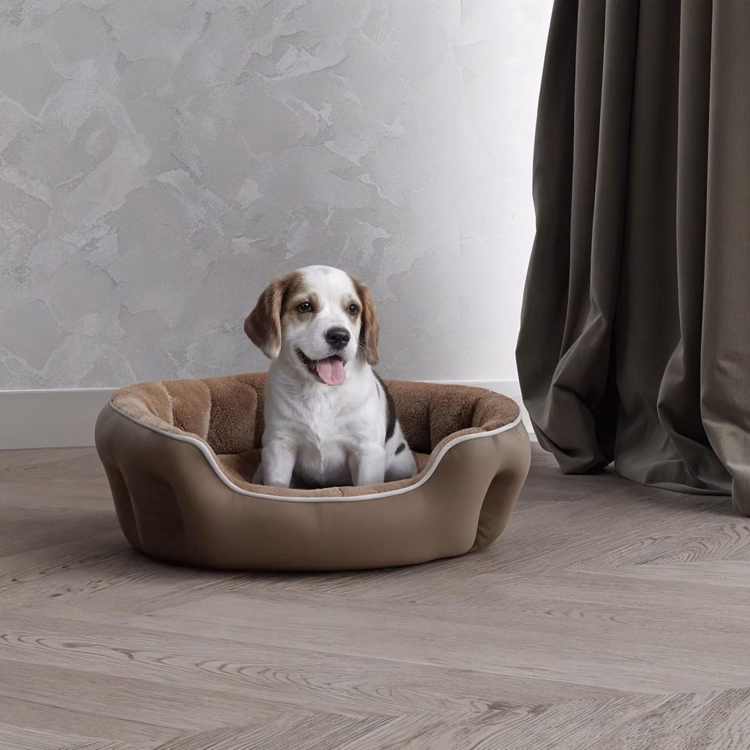 Cuccia invernale confortevole per cani e gatti, color beige, dimensioni 48 x 42 x 16 cm