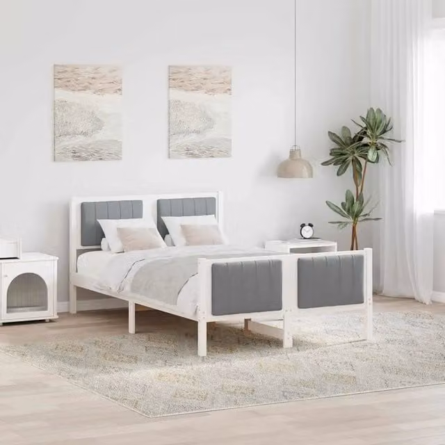 Struttura del Letto Bianco e grigio chiaro 120 x 190 cm 878488