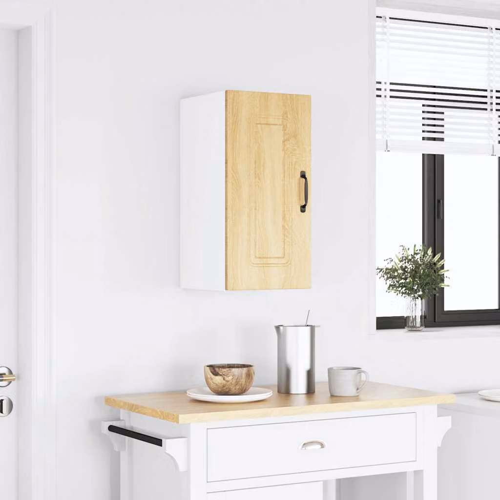Pensile da cucina moderno vidaXL Kalmar in legno multistrato e MDF, bianco e marrone, L: 60 cm, H: 31 cm, P: 30 cm
