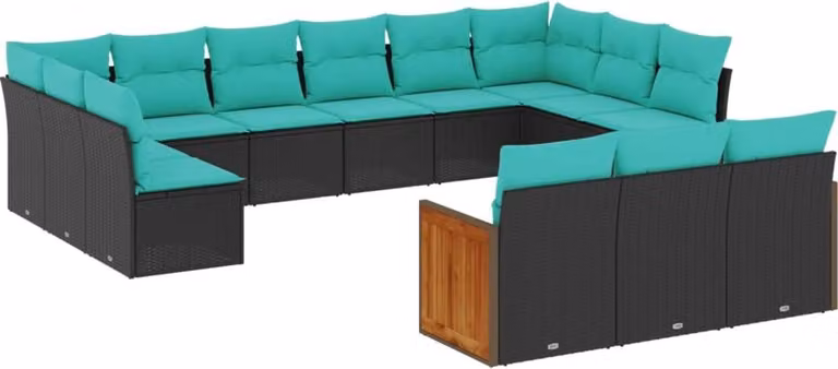 Set Divani da Giardino 13 pz con Cuscini Nero in Polyrattan