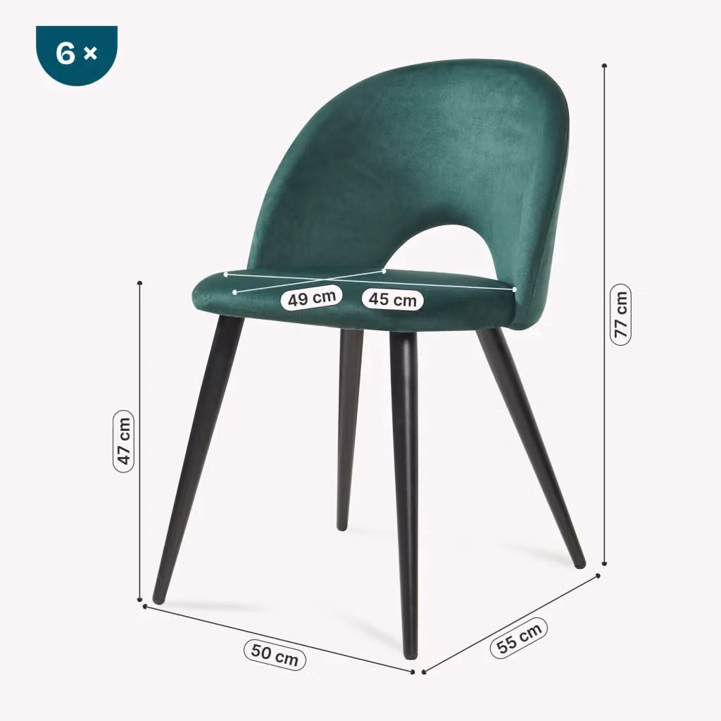 Set di 6 sedie da sala da pranzo Karijoki en.casa con rivestimento effetto velluto, colore verde scuro e nero – 2