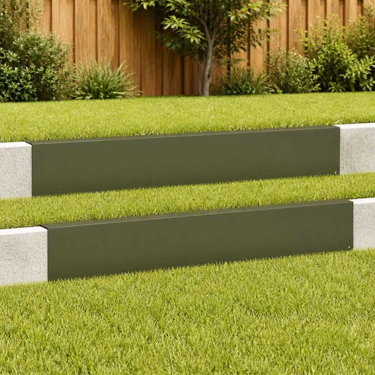Set di 2 profili di copertura per giardino vidaXL in acciaio, disponibili nei colori verde o grigio, L 100 cm x P 10 cm x H 15 cm
