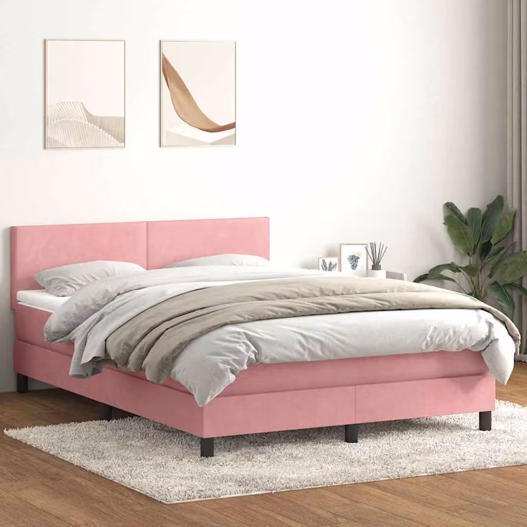 Letto Ibrido con Materasso e Illuminazione LED vidaXL in Velluto Rosa, L 160 x P 88 x H 213 cm