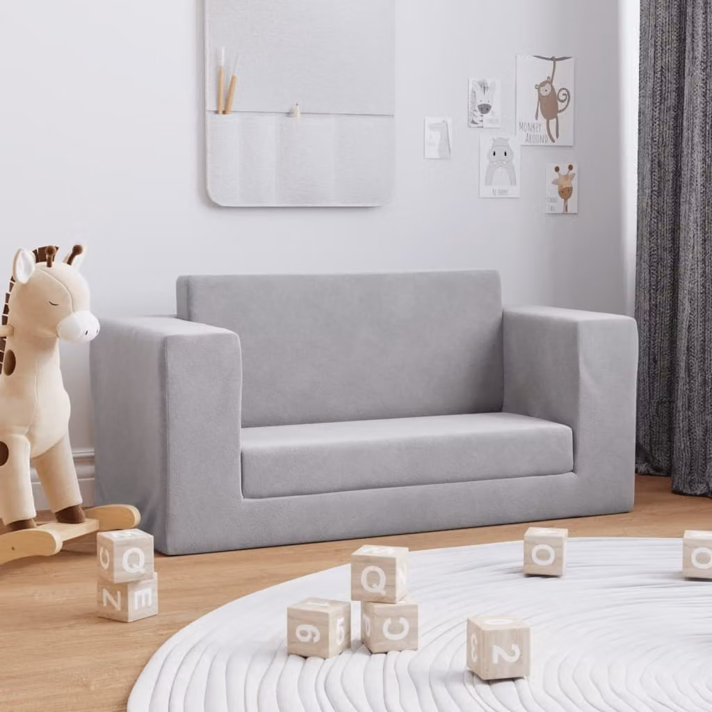 Maison Exclusive - Divano letto per bambini, 2 posti, grigio chiaro, in morbido tessuto peluche