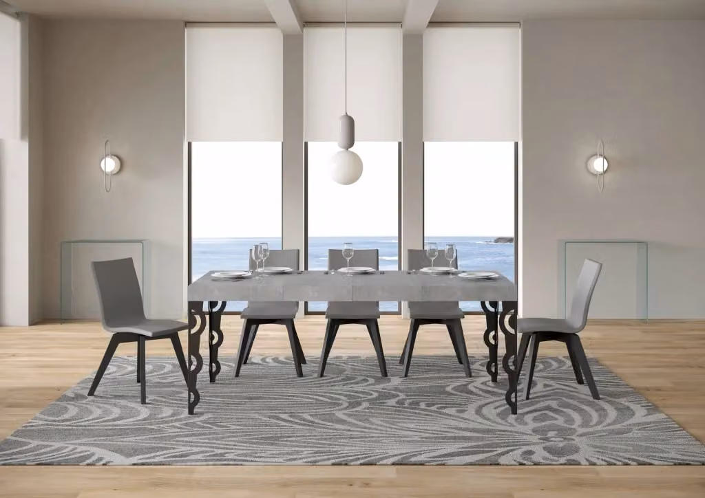 Tavolo allungabile Itamoby Karamay moderno con piano in laminato effetto cemento e gambe in metallo antracite, L: 140-400 cm, P: 90 cm – 2