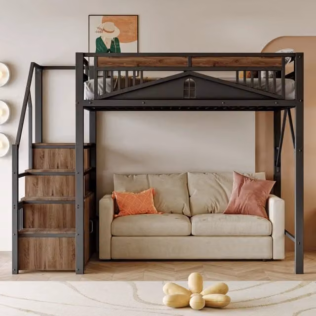 Letto letto alto; 90x200cm; scrivania studio integrata; scala di stoccaggio; legno massiccio