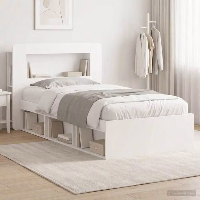 Letto con contenitore e testiera vidaXL, colore bianco, L/P/H: 90 x 190 x 119,5 cm