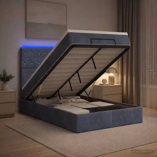 Letto Ottomano con Materasso Ibrido e Illuminazione LED vidaXL, Grigio e Bianco, L/P/H: 200 x 120 x 88 cm