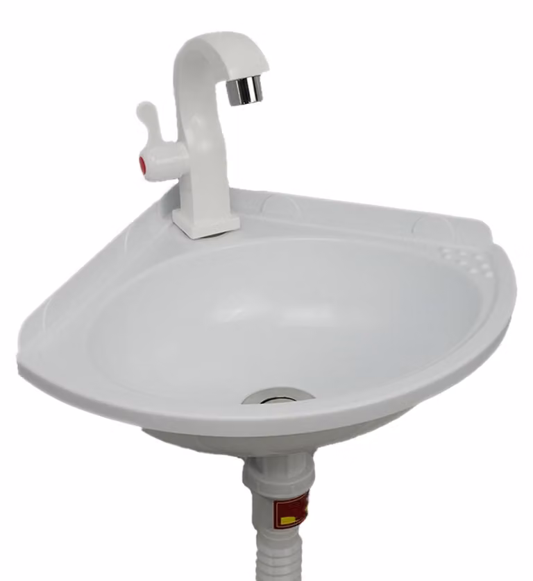 Elzusha - Lavabo angolare compatto in plastica - Bianco - 27,5 x 27,5 cm