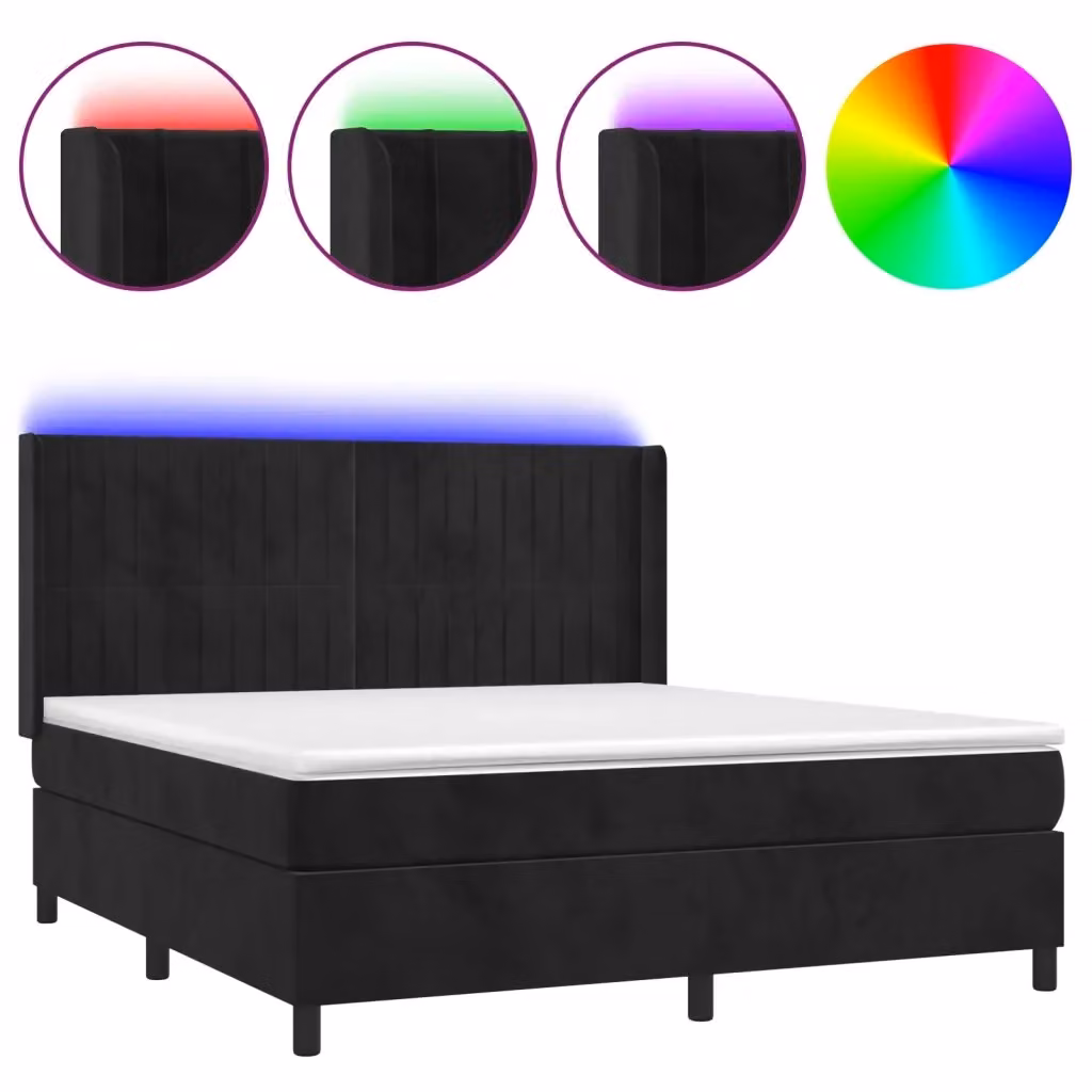 Letto Ibrido vidaXL in Velluto Nero con Illuminazione LED e Porte USB L/P/H: 160 x 200 x 128 cm – 2