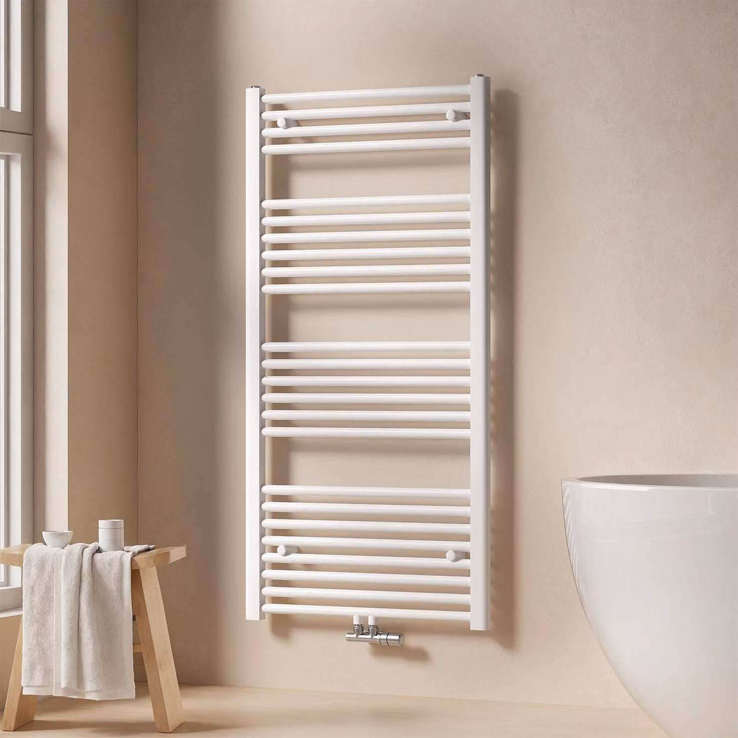 EMKE radiatore bagno asciugamani radiatore 60x120cm 598 Watt di potenza bianco radiatore bagno attacco centrale riscaldamento senza elemento riscaldante