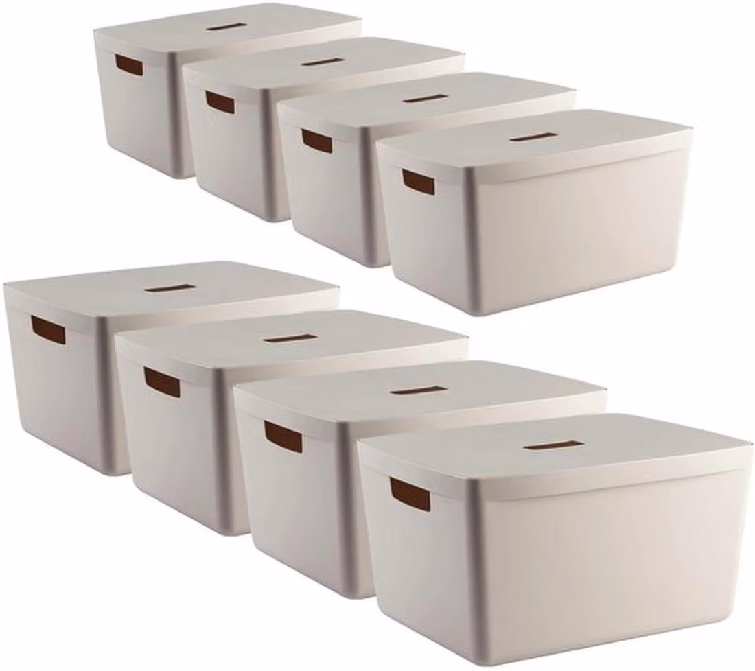 Set Azomor® composto da 8 contenitori in plastica con coperchio per molteplici utilizzi, 28 litri