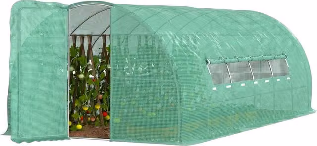 Serra per Orto a Tunnel con Porta e 8 Finestre, Serra da Giardino in PE e Metallo Zincato, per Coltivazaione Piante, 600x300x200cm