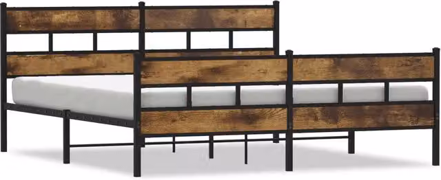 Letto matrimoniale | Letto per adulti | Giroletto senza Materaso in Metallo Rovere Fumo 183x213 cm