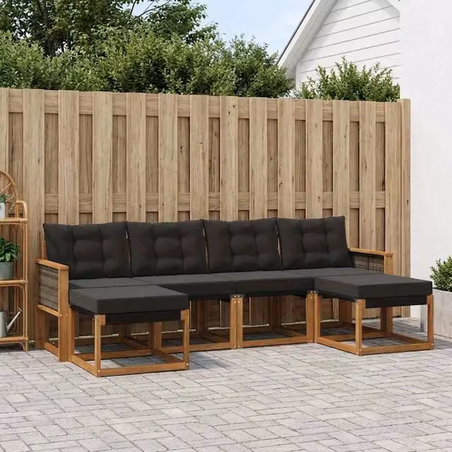Set di divani da esterno 6 pz Naturale e Nero 3382124