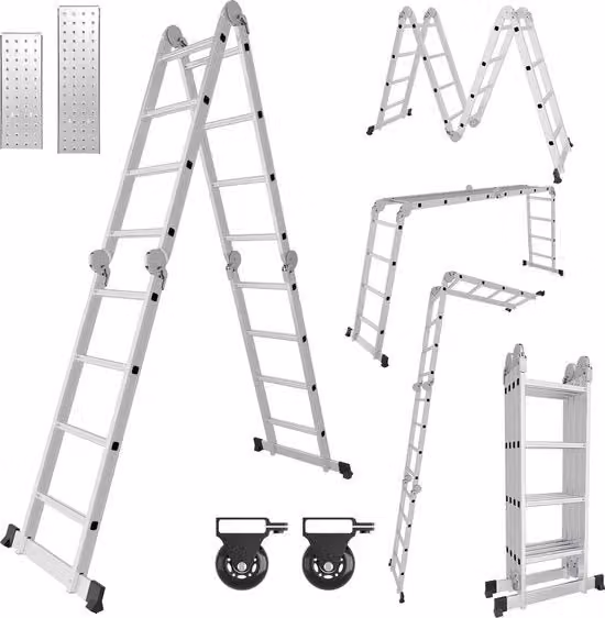 Scala multifunzionale estensibile a 4 facce MERKLOOS in alluminio color argento