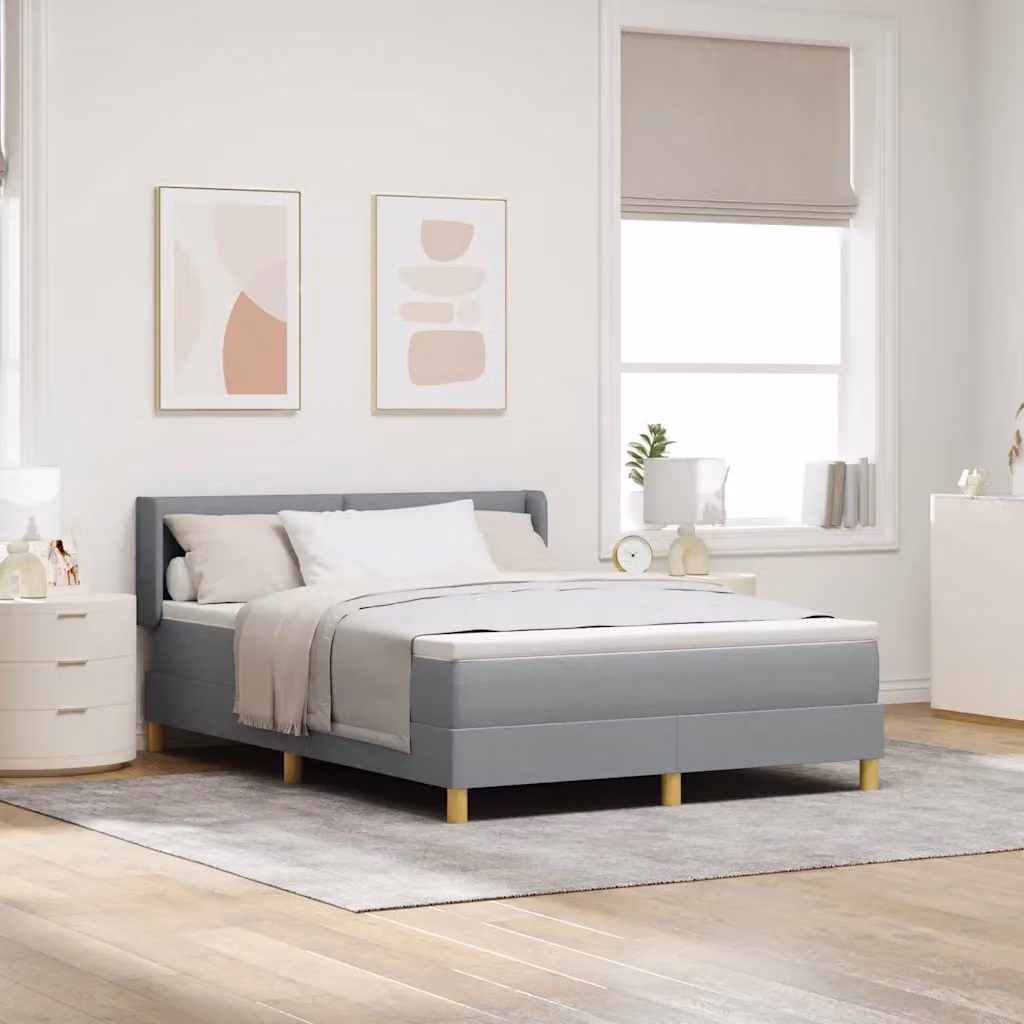 Letto a molle moderno vidaXL con testiera in tessuto grigio L 140 x P 200 cm – 1