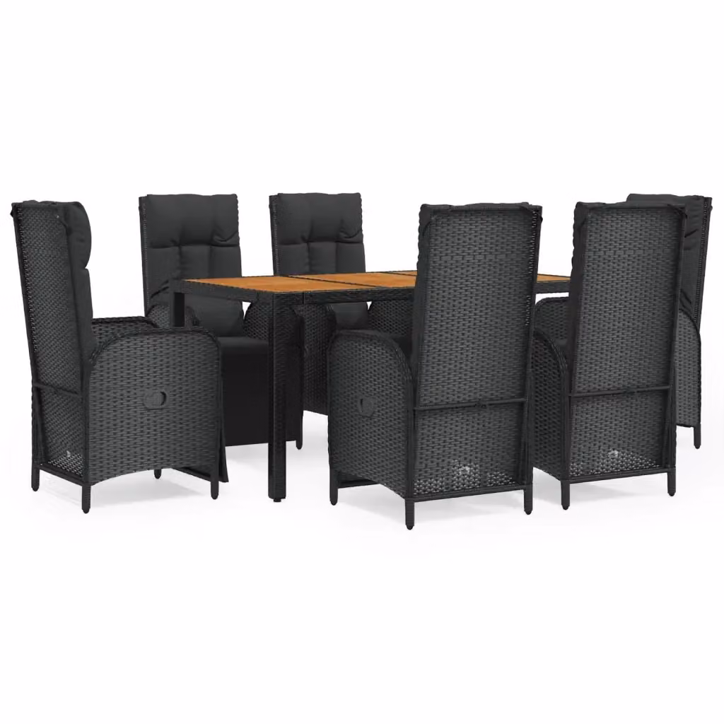 Set da pranzo da giardino vidaXL in legno di acacia e polyrattan nero con 7 pezzi – 2