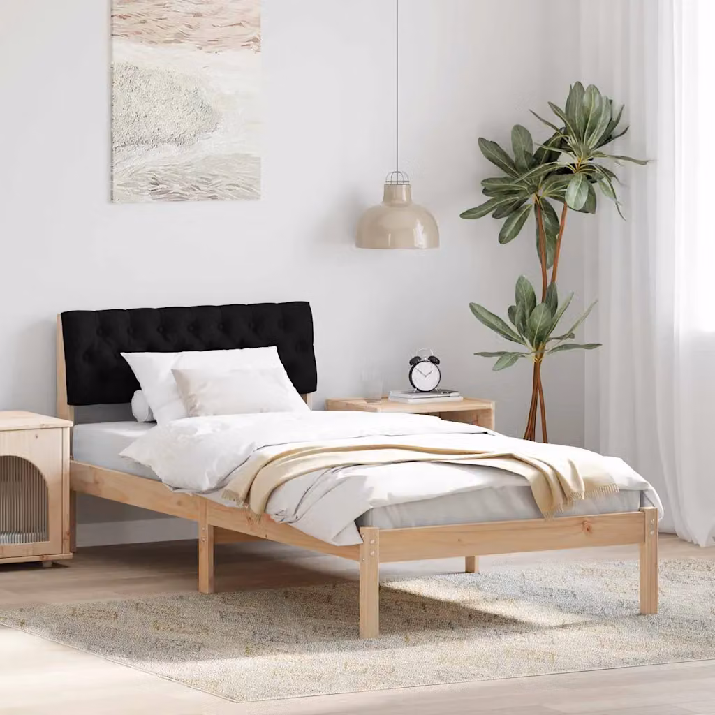 Struttura del letto con testiera vidaXL in legno di pino, marrone e nero, 90 x 190 cm