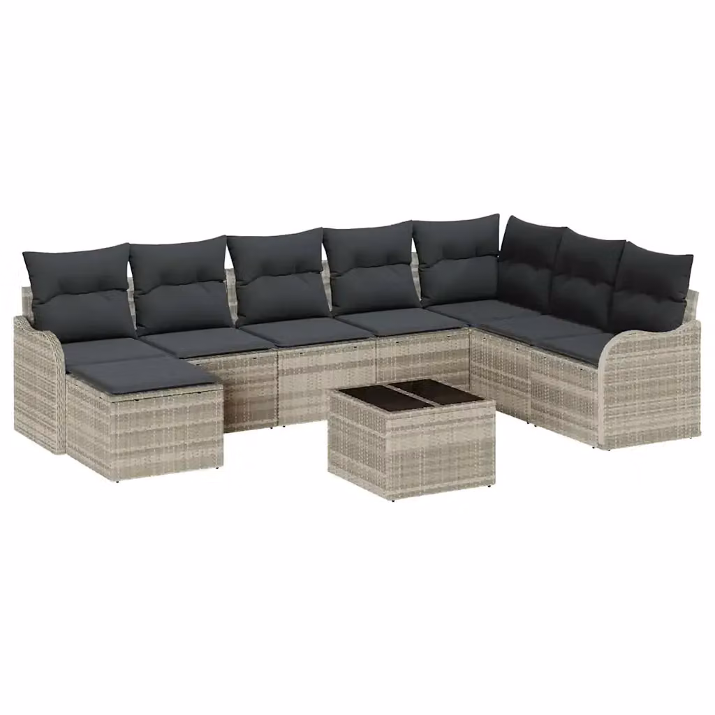 Set Divano da Giardino a L vidaXL 9 pz Grigio con Cuscini e Tavolino in Polyrattan e Metallo – 2