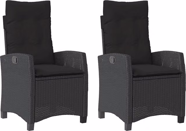 Set di 2 sedie reclinabili da giardino in polyrattan nero con cuscini e struttura in metallo