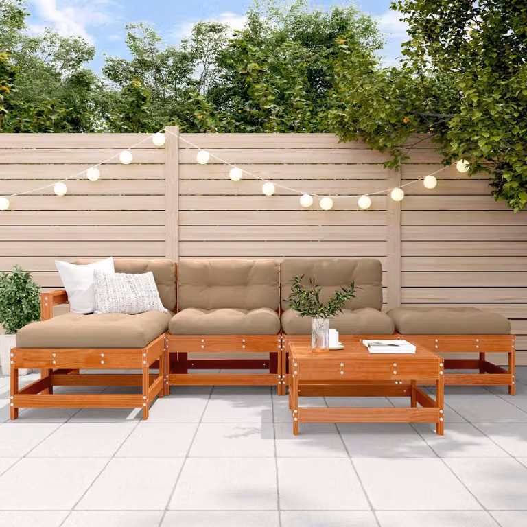 Maison Exclusive - Set da lounge per giardino, 6 pezzi, color marrone cera, legno di pino massello