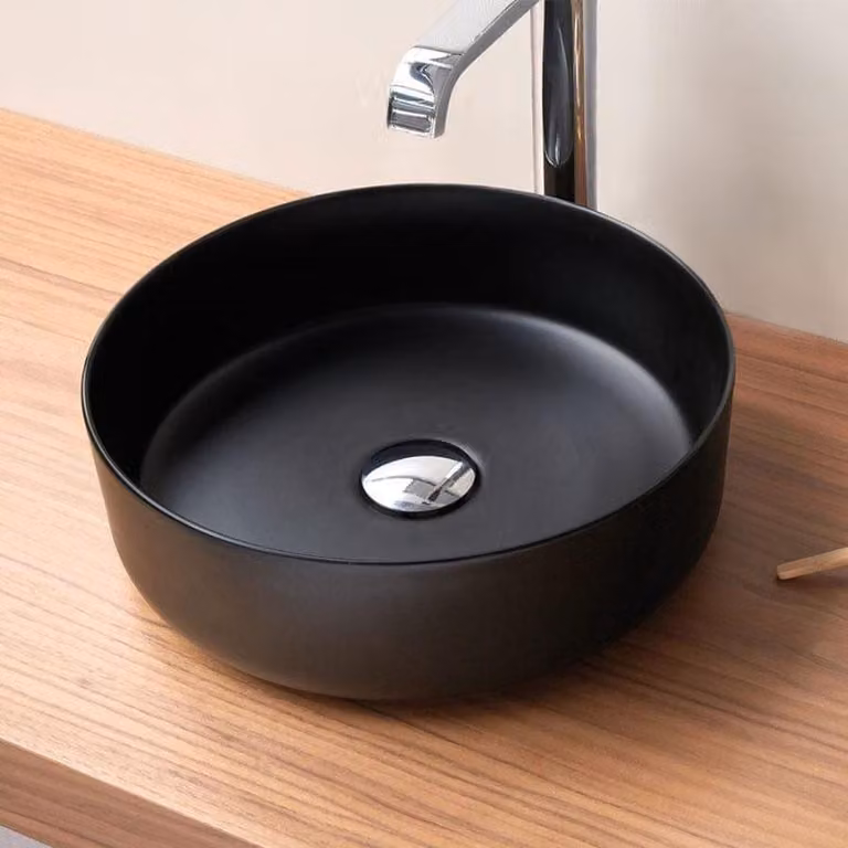 Lavabo da appoggio rotondo in Vetroceramica MARSALA in nero