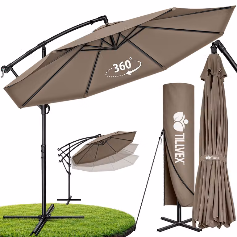 Ombrellone Tillvex Cappuccino Ø 300 cm Ombrellone a braccio laterale Ombrellone da giardino Ombrellone da mercato Ombrellone da balcone in alluminio inclinabile