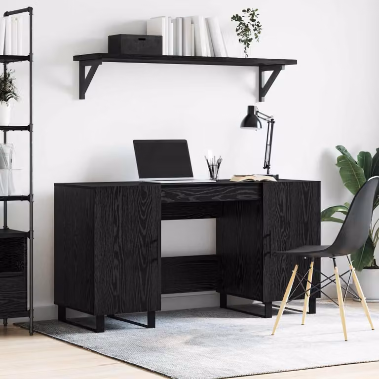 Scrivania da ufficio vidaXL in legno e metallo colore nero e rovere L: 140 cm, P: 50 cm, H: 75 cm