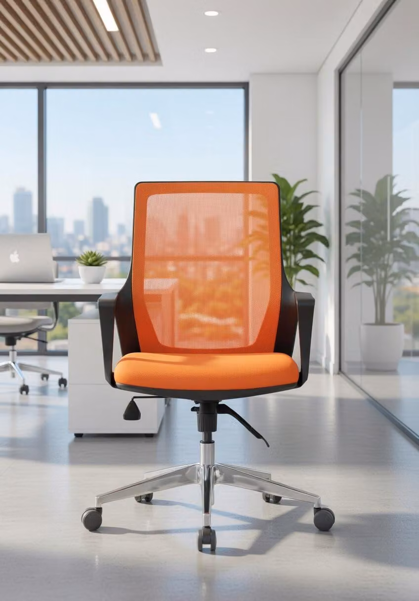 Sedia da ufficio ergonomica color arancione per sedersi comodamente in ufficio