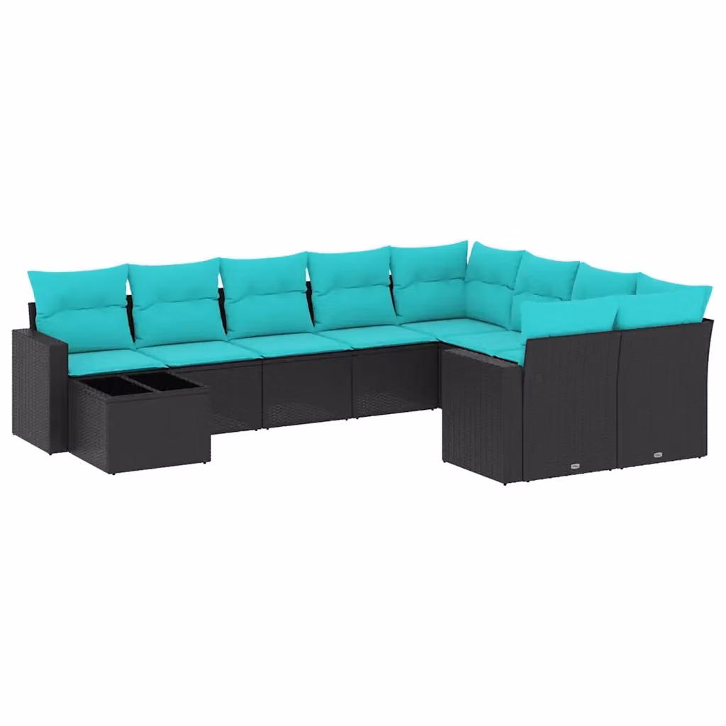 Set di divani da giardino vidaXL in polyrattan nero con 10 pezzi e cuscini inclusi – 2