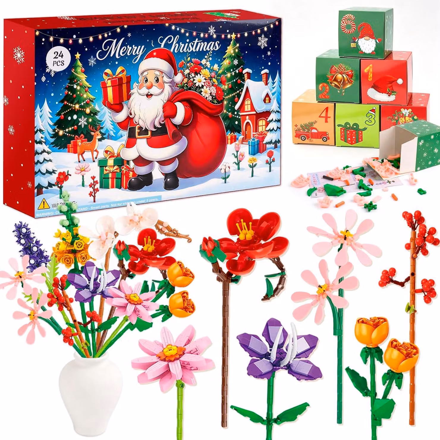 Calendario dell'Avvento 2026 con composizione floreale - Calendario di Natale con 24 fiori artificiali - Composizione floreale - Regali di Natale - San Valentino