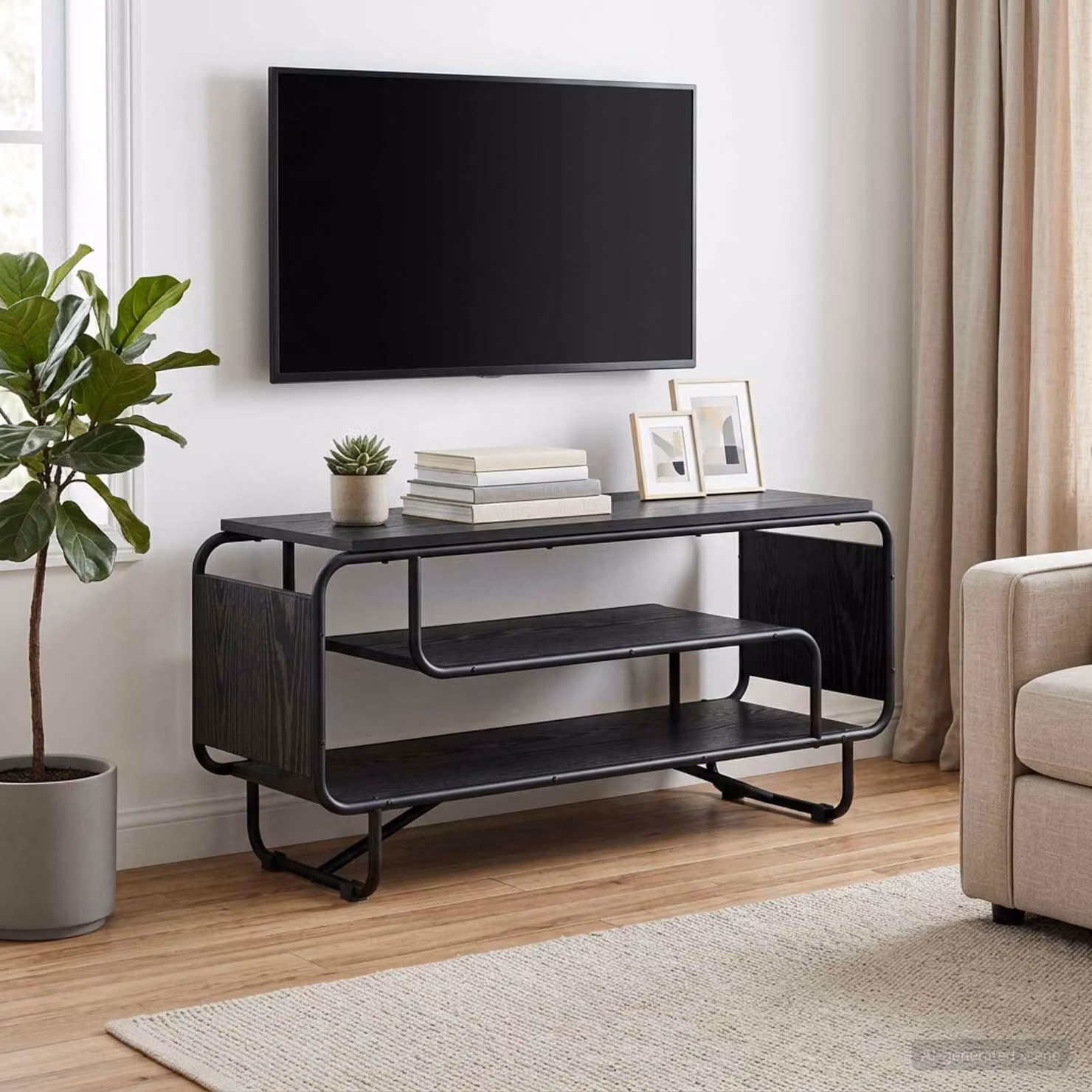 Supporto TV vidaXL in stile industriale, Rovere e Nero, L/P/H: 98 x 36 x 45 cm