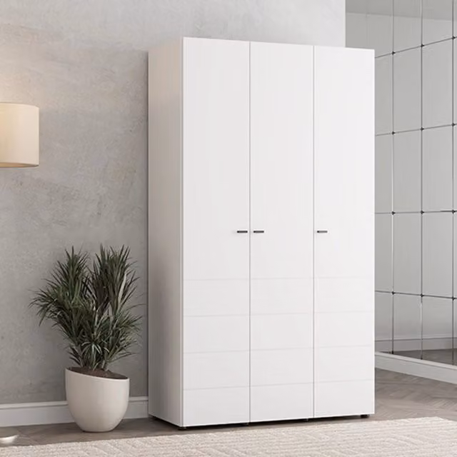Armadio da camera da letto DMORA con ante a battente, interno con appendiabiti e ripiani, Bianco Opaco, L: 117 cm, P: 52 cm, H: 208 cm – 1