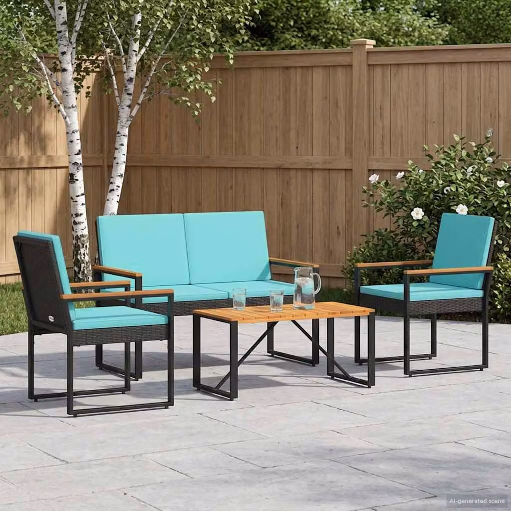 Maison Exclusive - Set di mobili da giardino, 4 pezzi, in rattan sintetico nero e turchese