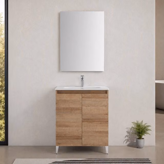 Mobile bagno a terra 60 cm rovere africa due ante con lavabo Kleo