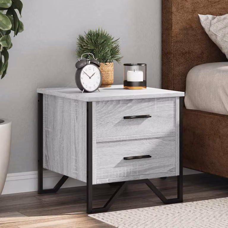 Comodino moderno vidaXL in legno e metallo, colore grigio, L 40 x P 40 x H 40 cm