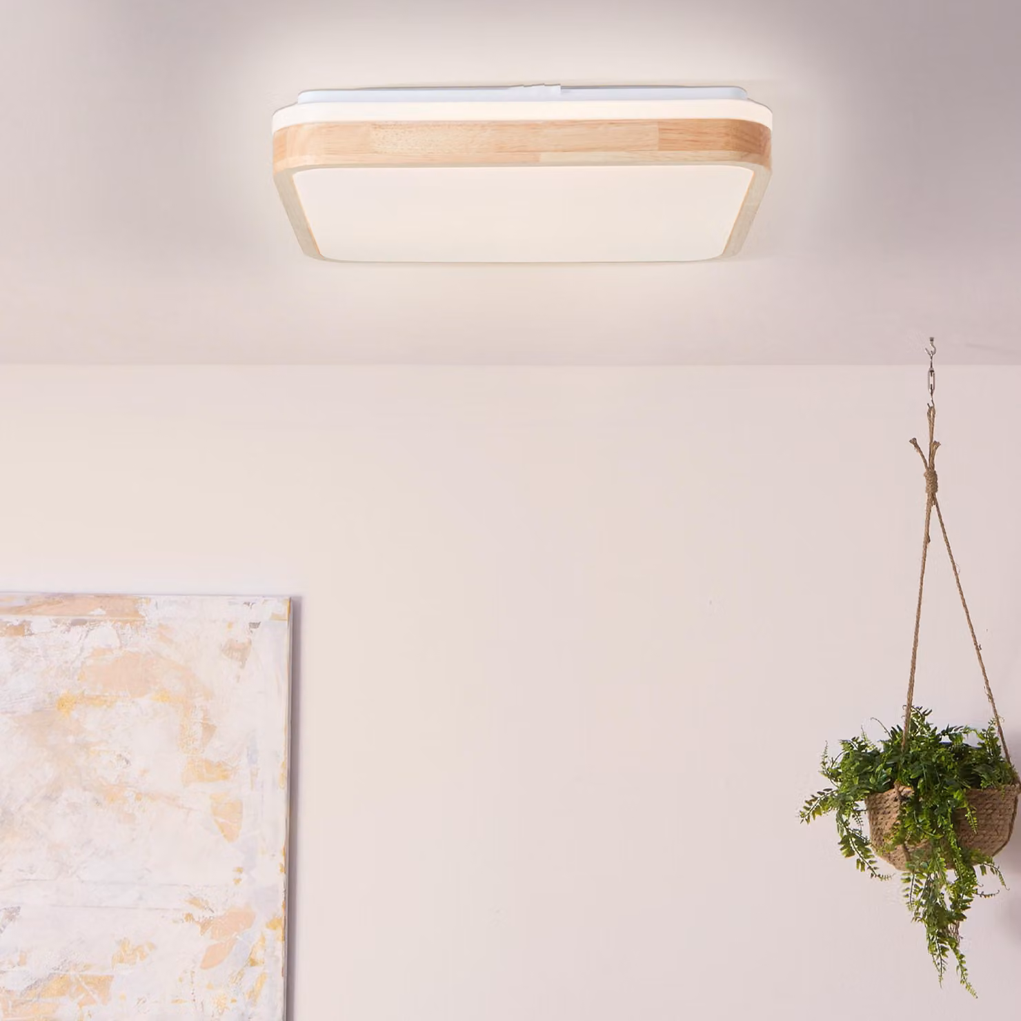 Lampada da soffitto a LED, 40 x 40 cm, 2400 lm, 3000 K, legno chiaro/bianco