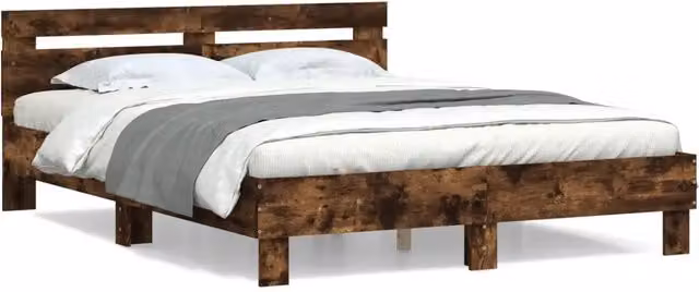 Letto matrimoniale | Letto per adulti | Giroletto con Testiera Rovere Fumo 140x190 cm Legno Multistrato