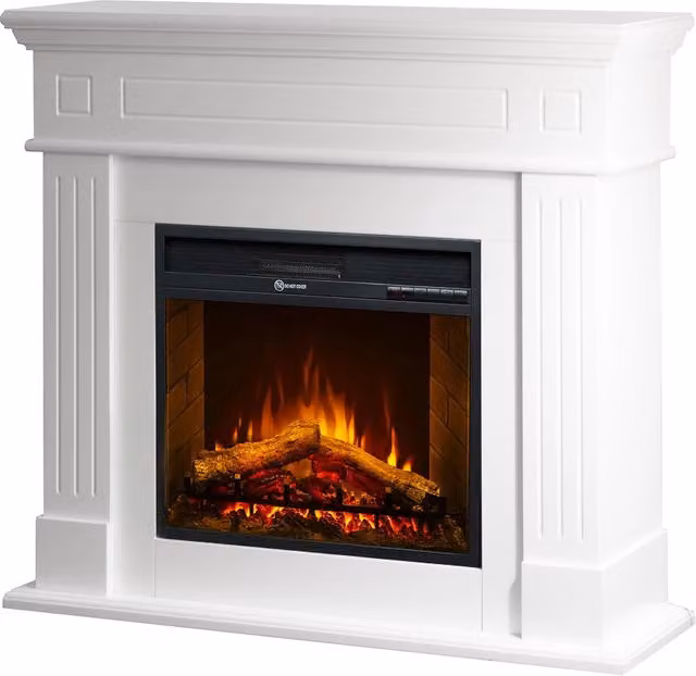 Camino elettrico caminetto da terra CAMBRIDGE in legno Bianco 110x25x95h