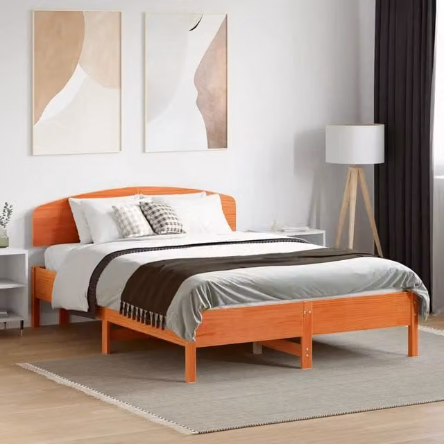 Letto in legno di pino stile rustico marrone cera vidaXL L: 140,5 cm x P: 195,5 cm x H: 81 cm – 1