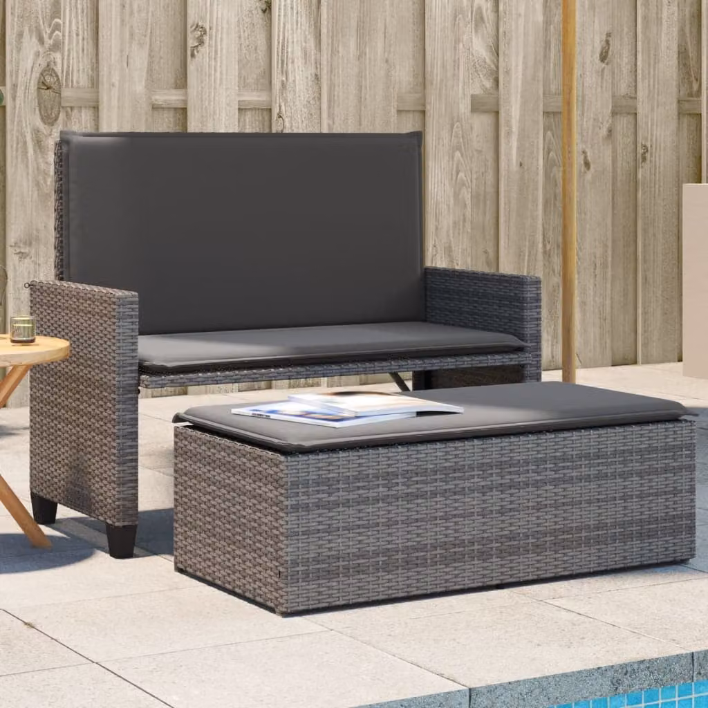 vidaXL Panca da Giardino Moderna in Polyrattan Grigia con Cuscini in Tessuto