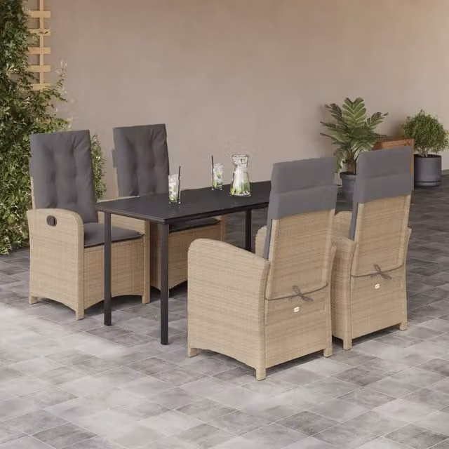 Set Pranzo da Giardino 5 pz con Cuscini Beige Misto Polyrattan 3212403