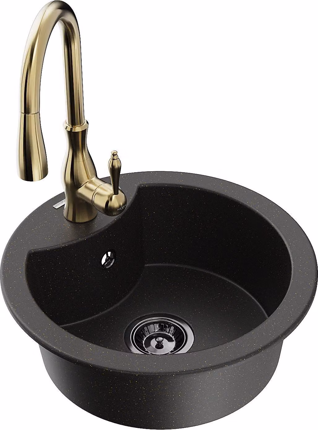 Mexen Diego lavello in granito a 1 vasca con miscelatore da cucina Savita, nero/oro metallizzato - 6512-75-672601-50-B
