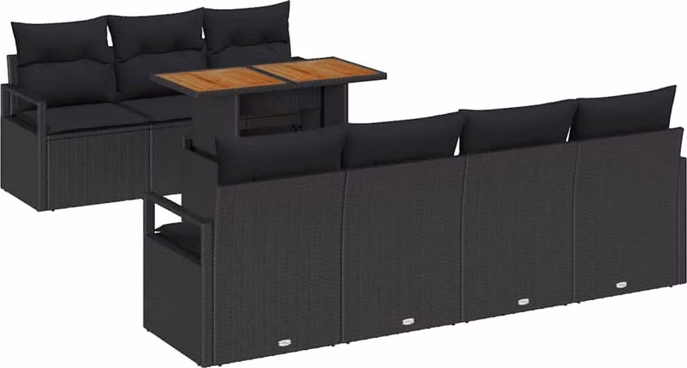Set Divano da Giardino con archiviazione 8 pcs Nero Poly Rattan