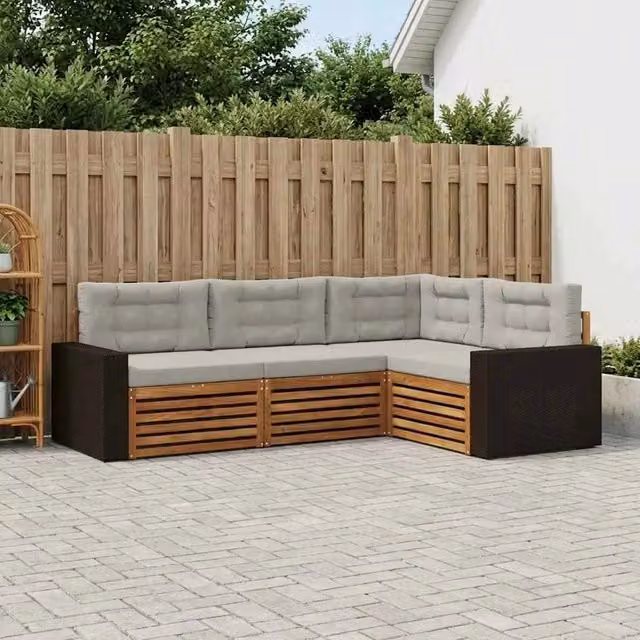 Set di divani da esterno 4 pz Naturale e Grigio Chiaro 3383304