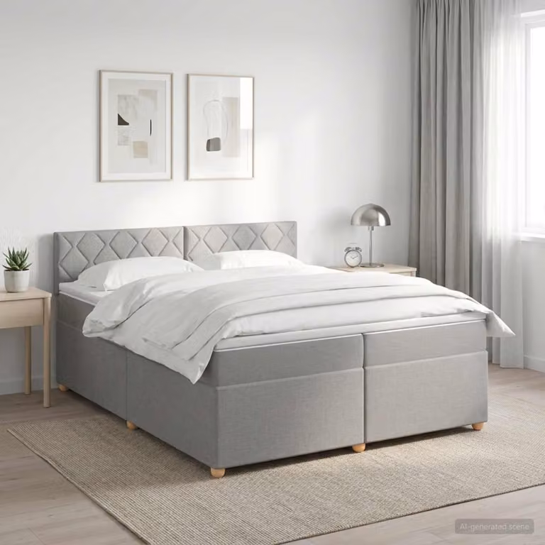 Letto box spring ibrido vidaXL con materasso a molle insacchettate e illuminazione sottostante, Grigio Chiaro, L/P/H: 200 x 200 x 100,5 cm